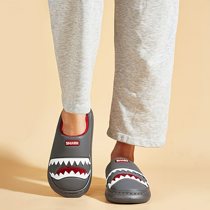 Trendy Animal Shark House Slippers For Women, Warm Lightweight Non-Slip Slip-On Indoor Home Shoes, Closed-Toe Kawaii Slippers Winter