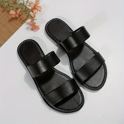 Chic Womens Slide Sandals - Effortless Slip-On - Comfy Double Strap Flats for Summer Leisure