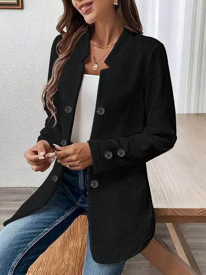 Women's Casual Solid Color Double-Breasted Long Sleeve Jacket with Pockets, Polyester Knit Fabric, Open Front Collar - All Seasons, Allseason Jacket | Doublebreasted Jacket | Stylish Jacket