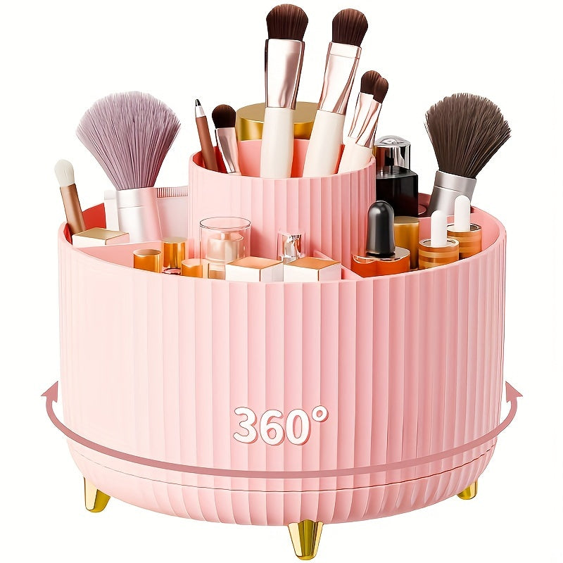 Rotating Makeup Station - 360 Degree Swivel, High-Gloss ABS Plastic, Minimalist Design, Ample Storage, Perfect for Bedroom, Vanity, Bathroom Organization, Space-Saving, Easy Access, and Stylish Display