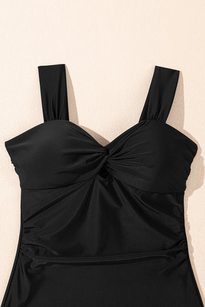 Black Cut out Twist Bowknot Backless One Piece Swimsuit