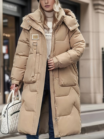 Women's Light Green Long Winter Coat - Warm Casual Padded Jacket with Zippered Pockets, Hood, and Adjustable Drawstrings for Holiday Style, Winter Clothes