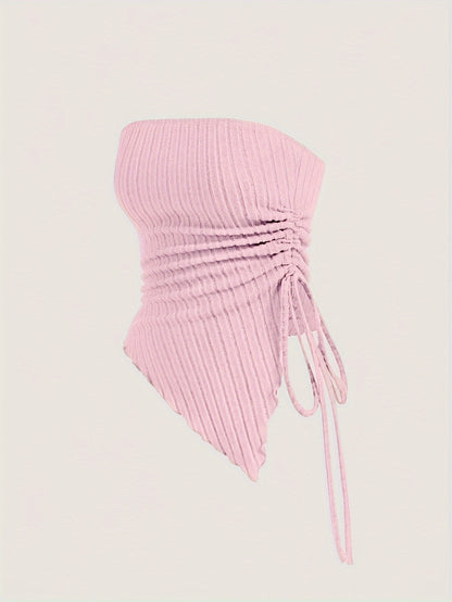 Siamese Cat Print Women's Drawstring Off-Shoulder Asymmetrical Hem Tank Top