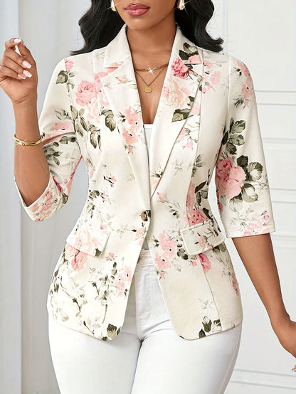 Women'S Floral Print Blazer - Elegant Office to Party Jacket, Structured Fit with Button Front Closure, Non-Stretch Fabric for Fall/Winter, Professional Women, Highquality Material, Work Attire, Fashion Lovers, Stylish Outerw