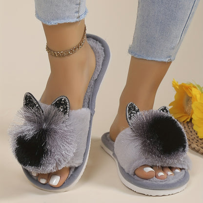 [Cute Slippers] Soft Women's Slip-On Slippers | All-Season Indoor House Shoes with Plush Faux Fur Trim & Sparkling Embellishments - Cute Slippers, Loungewear Essentials, Playful Design, Durable EVA Sole