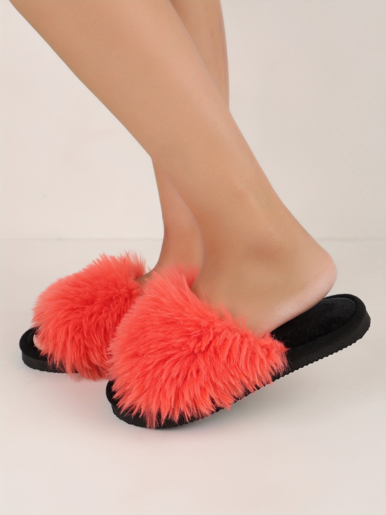 Elegant Women's Faux Fur Slippers - Winter Plush Open Toe Slip-On House Slippers with EVA Sole - Solid Color Fluffy Indoor Cotton Slides - Cixi Production Area