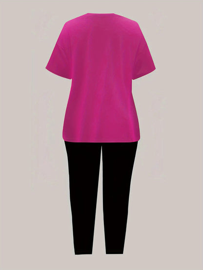 Women'S K-WAY Graphic Print Short Sleeve Crop Top & High-Waisted Leggings Set - Black with White Lettering, Stretchy Polyester Blend, Casual Streetwear Style, Spring/Summer Collection, High Waisted