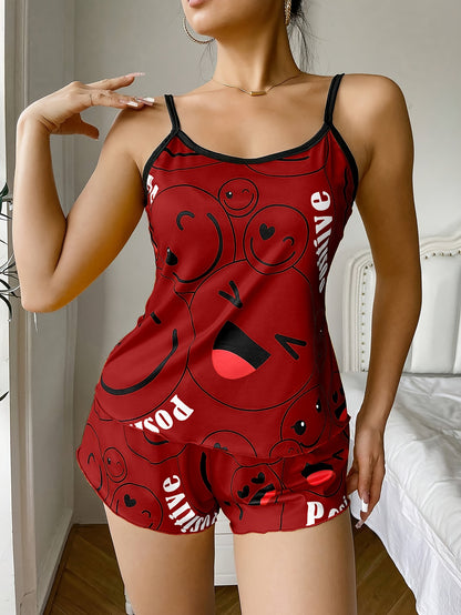 [Cute Pajama Set] Super Cute Printed Pajama Set | A Whimsical Featuring Elastic Waistband Shorts And a Comfortable Loose Top, Perfect for a Delightful And Restful Sleep