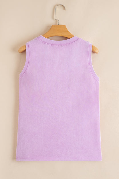 Phalaenopsis Mineral Wash Patched Chest Pocket Casual Tank Top