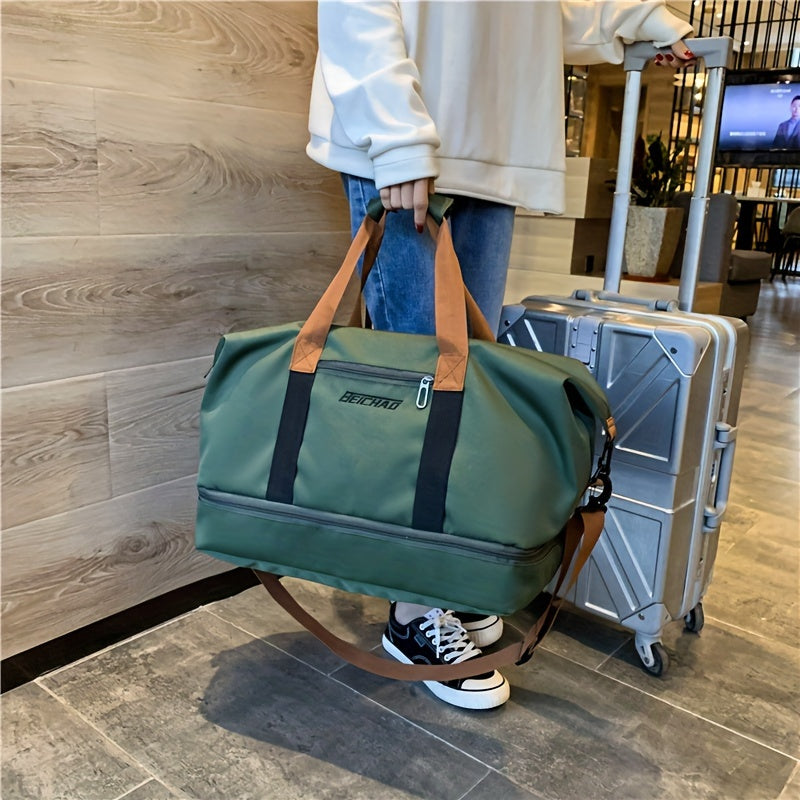 Large Capacity Travel Bag with Wet/Dry Separation Design - Heavy-Duty Nylon Luggage Tote, Spacious Carry-On Suitcase for Women, Gym, Yoga