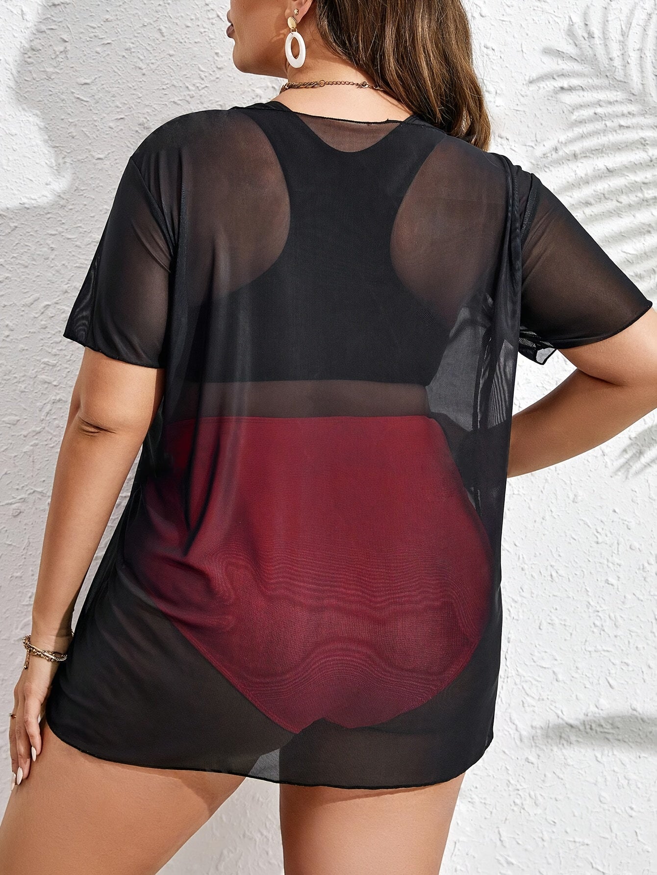 Plus Size Women's Tropical Print Bikini Set with Beach Cover-Up Dress - Stretchy, Comfortable 3pcs Swimsuit with Vibrant Palm Graphics, Includes Bra, High-Waisted Shorts & Tee for Vacation, High Waisted Bikini Set