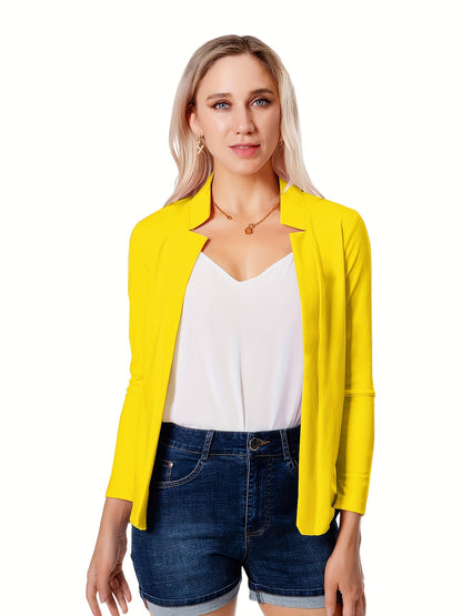 Solid Open Front Blazer, Casual Long Sleeve Blazer For Office & Work, Women's Clothing