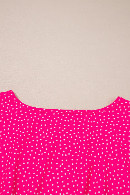 Rose Polka Dot Print Ruffled Smocked High Waist Plus Midi Dress