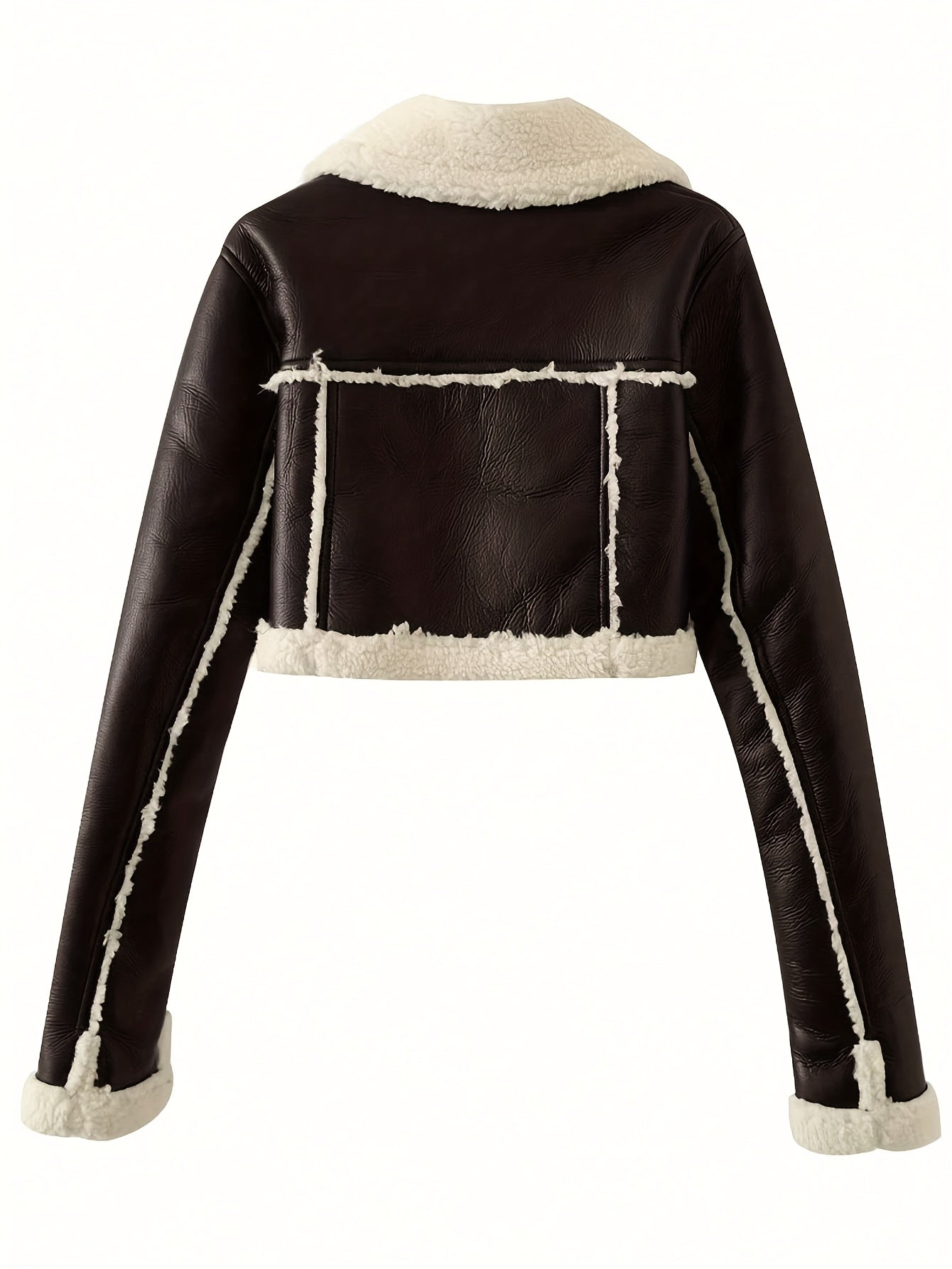 Women'S Elegant Teddy Lined Jacket with Turnover Sleeves, Zipper Closure, and Moto-Inspired Design - Vintage Streetwear Collar, Perfect for Fall/Winter