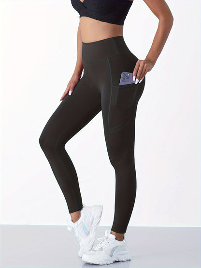 4pcs High Waist Yoga Leggings With Pocket For Women, Solid Color, Tight Fit, Women's Activewear