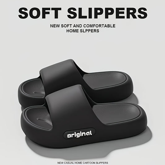 [Anti-Odor Slippers] Non-Slip Anti-Odor Solid Color Chunky Slippers for Men & Women | Open-Toe Breathable EVA Slide Sandals, Durable Unisex Comfort Slides, Indoor/Outdoor Footwear (Black/Red)