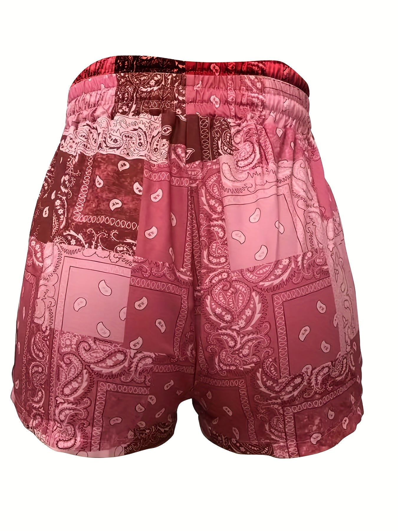 Vibrant All-Over Print Boho Paisley Shorts - Non-Stretch, Regular Fit, Polyester Knit Fabric, Sexy Summer Shorts for Women - Casual, Comfy, and Chic Drawstring Shorts for Spring and Summer Season