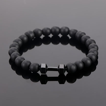 Frosted Bead Dumbbell Bracelet - Premium Fitness-Inspired Accessory for Men with Sleek Modern Design - Perfect Gift for Fitness Enthusiasts