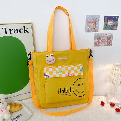 Summer New Composite Cloth Shoulder Bag Students Class Large-Capacity Canvas Bag Korean Version Of The Cartoon Simple Canvas Bag
