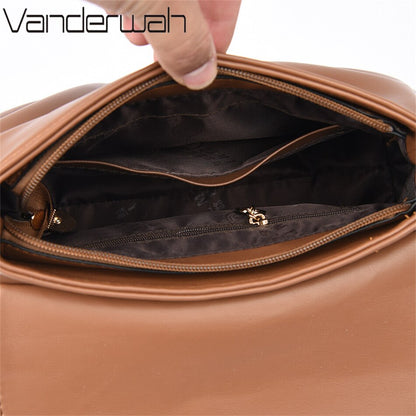High Quality Ruched Shoulder Bag Soft Leather Luxury Handbag Women Bags Designer Crossbody Bag Female Fashion Messenger Bag