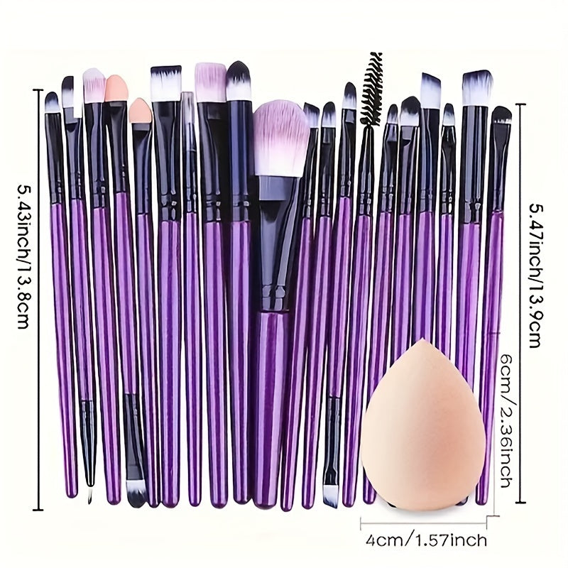 20-Piece Hypoallergenic Makeup Brush Set with Nylon Bristles - Luxe Palm Brushes for Foundation, Blush, Eye Shadow, Eyebrow, & Lip, All Skin Types, ABS Rod - Professional & Beginner Kit, Travel-Friendly
