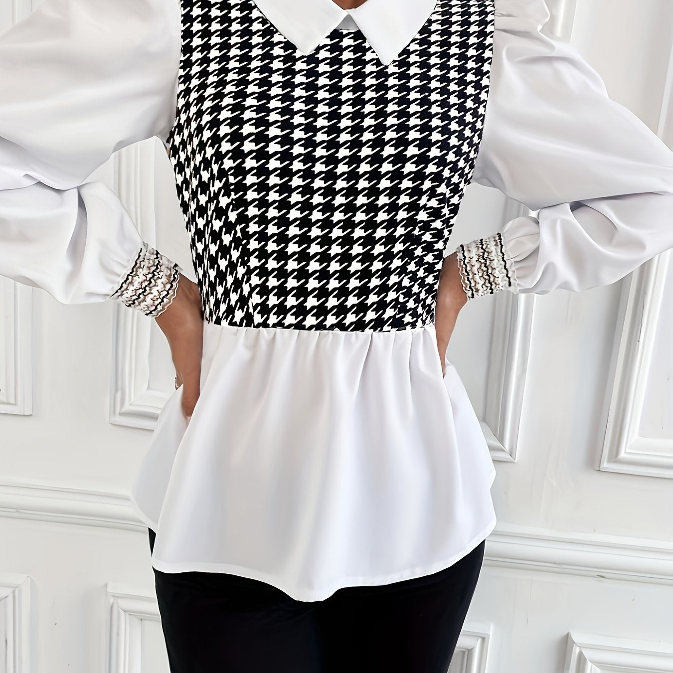 Vibrant Plaid Puff Sleeve Blouse - Elegant Color Block Design, Slim Fit, Comfortable Wear for Spring & Fall Seasons - Womens Stylish Clothing for Everyday Wear