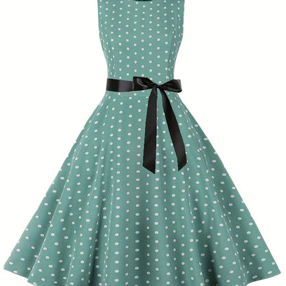 Women's Chic Sleeveless Polka Dot Dress - Vintage-Inspired Summer Sundress With Breathable Fabric, Perfect for Vacation Parties & Spring/Summer Celebrations