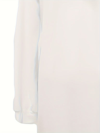 Solid Color Splited Hem Hooded Dress, Casual Long Sleeve Plunge Neck Dress For Fall & Wintern, Women's Clothing