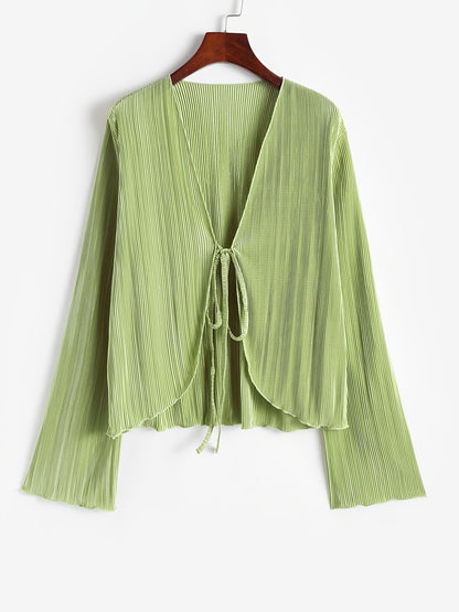 Women's Sheer Mesh Flare Sleeve Crop Top