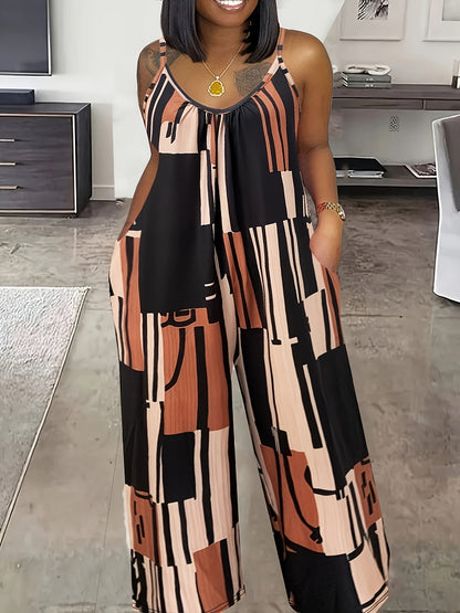 Effortlessly Chic Sleeveless Jumpsuit with Pockets - Color Block Design, Ideal for Spring & Summer - Fashionable Womens Wear