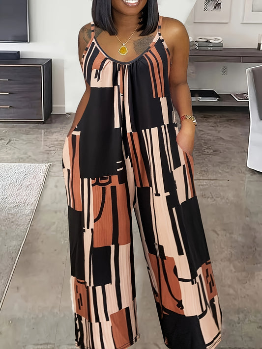 Effortlessly Chic Sleeveless Jumpsuit with Pockets - Color Block Design, Ideal for Spring & Summer - Fashionable Womens Wear