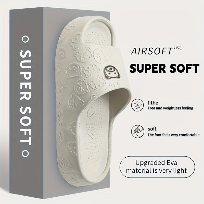 [Comfortable Slippers] Comfortable Non-Slip EVA Women's Slippers | Thick-Soled Bear Design - Pink, Indoor/Outdoor Sandals for Beach and Home Use