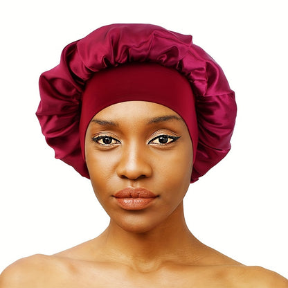 Solid Color Wide Elastic Band Satin Sleep Bonnet Soft Night Sleeping Cap For Women
