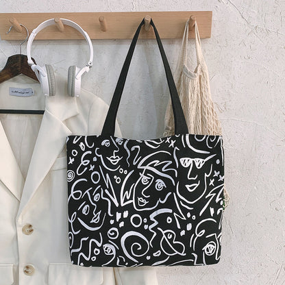 Personalized Graffiti Canvas Bag Large Capacity Casual Fashion All-Match Shopping Tote Bag Ins Fresh And Sweet Shoulder Bag