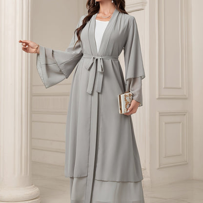 Ramadan Islamic Modest Dress Without Hijab, Long Sleeve Open Front Casual Modest Muslim Dress, Women's Clothing