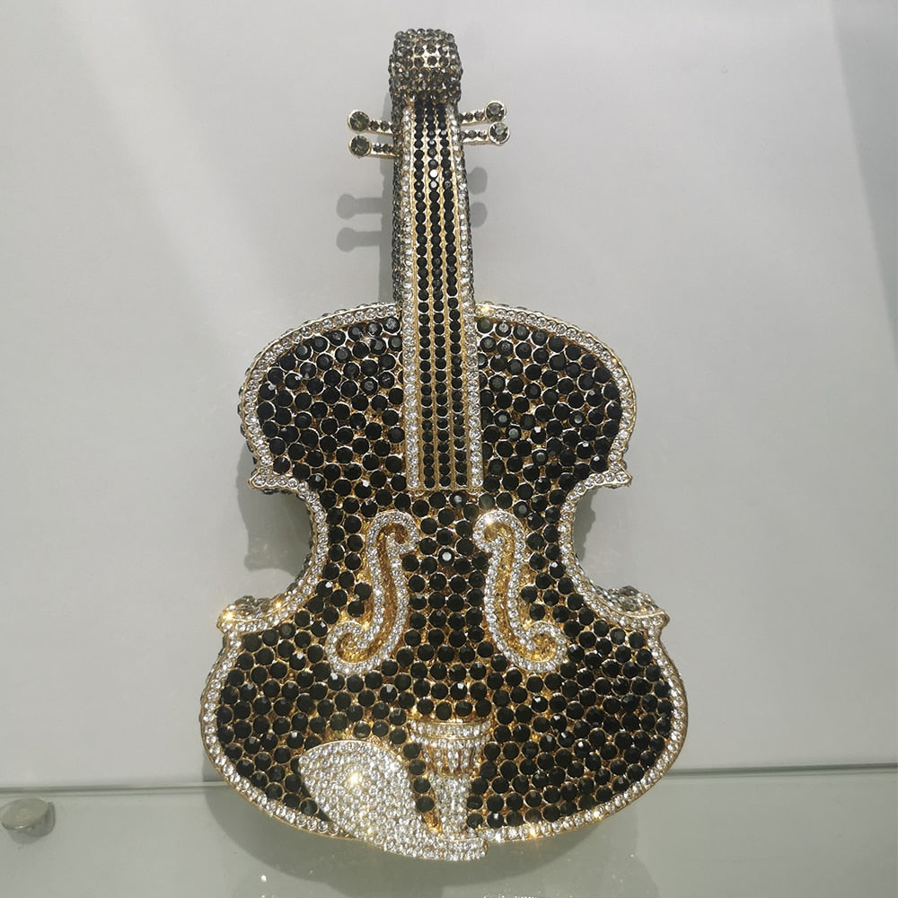12 Colors Violin-Shape Rhinestone Evening Bag Designer Luxury Women Metal Wedding Bridal Clutches Lady Girls Diamonds Purses
