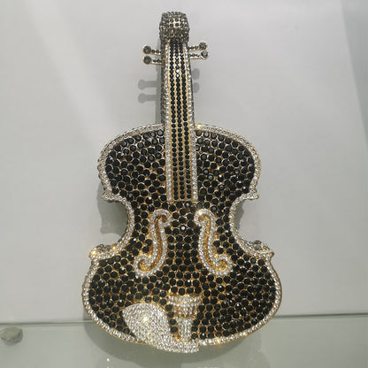 12 Colors Violin-Shape Rhinestone Evening Bag Designer Luxury Women Metal Wedding Bridal Clutches Lady Girls Diamonds Purses