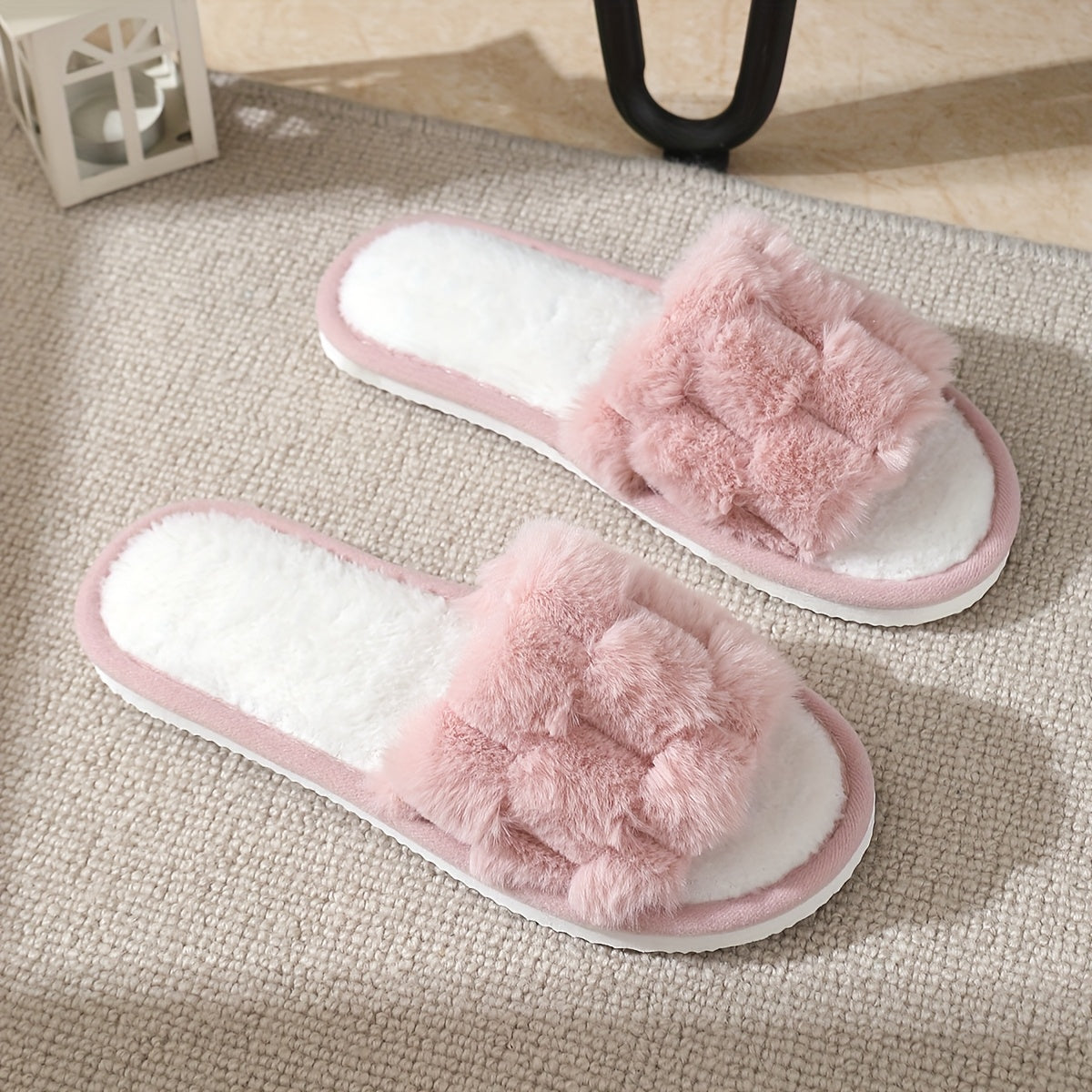 [Plush Slippers] Comfortable Plush Women's Slippers | Non-Slip, Breathable, Open-Toe Indoor Floor Slippers for Autumn And Winter, Suitable for All Seasons