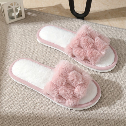 [Plush Slippers] Comfortable Plush Women's Slippers | Non-Slip, Breathable, Open-Toe Indoor Floor Slippers for Autumn And Winter, Suitable for All Seasons