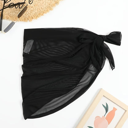 Chic Semi-Sheer Bikini Wrap Skirt - High Stretch, Solid Color, Machine Washable - Women's Fashion Swimwear Accessory, Swimwear, Skirt Cover