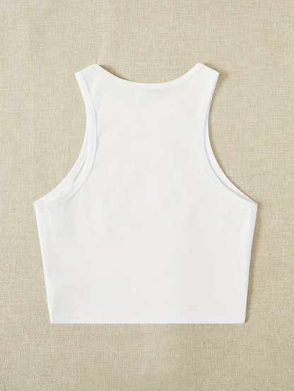 Vibrant Cherry Print Crew Neck Tank Top - Elegant Geometric Pattern, Mid Elasticity, Semi-Sheer, Polyester Knit Fabric, Perfect for Spring & Summer, Womens Casual Sleeveless Crop Top for Everyday Wear