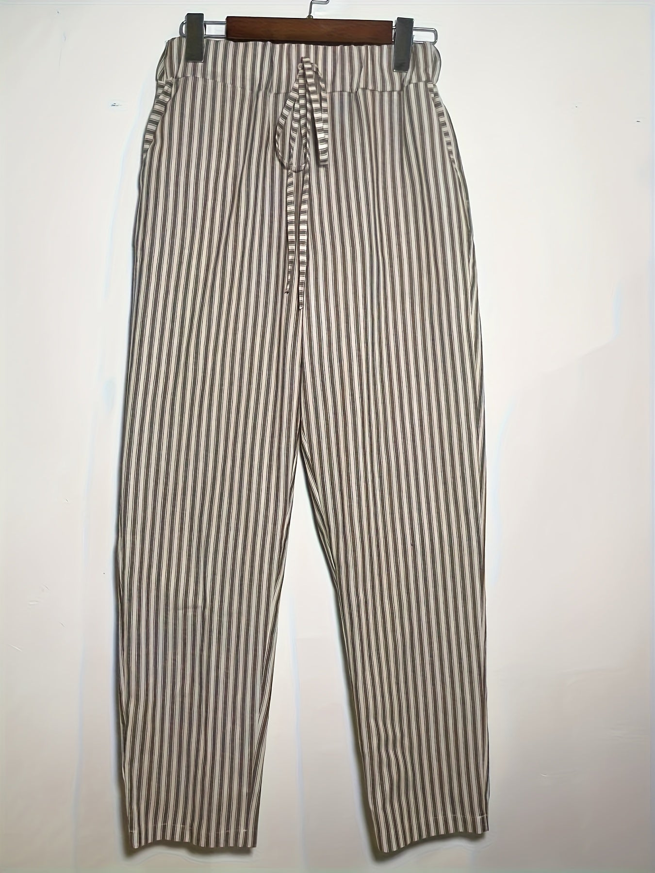 Striped Slant Pocket Drawstring Pants, Casual Pants For Spring & Summer, Women's Clothing