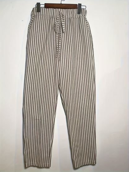 Striped Slant Pocket Drawstring Pants, Casual Pants For Spring & Summer, Women's Clothing