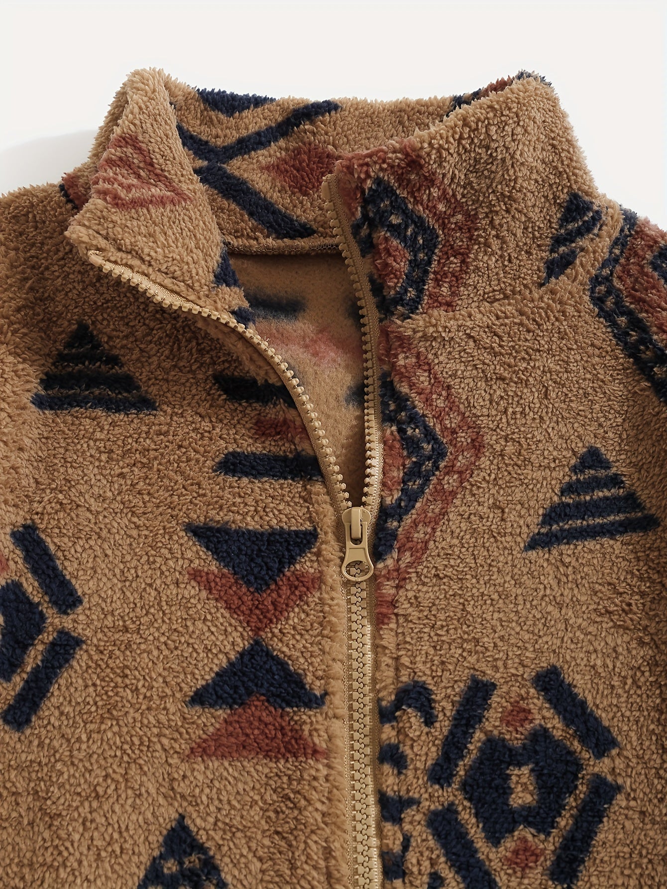 Aztec Pattern Fuzzy Jacket, Casual Zip Up Outwear For Winter & Fall, Women's Clothing