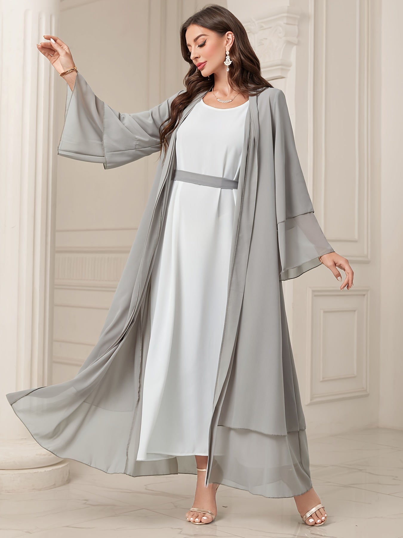 Ramadan Islamic Modest Dress Without Hijab, Long Sleeve Open Front Casual Modest Muslim Dress, Women's Clothing