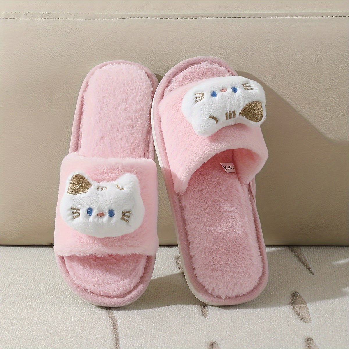 [Cozy Plush Slippers] Warm Cozy Women's Winter Plush Slippers | Cute Cat Design, Non-Slip Indoor Footwear, Soft EVA Sole, Hand Washable | Perfect for Home Comfort, Ladies Slippers
