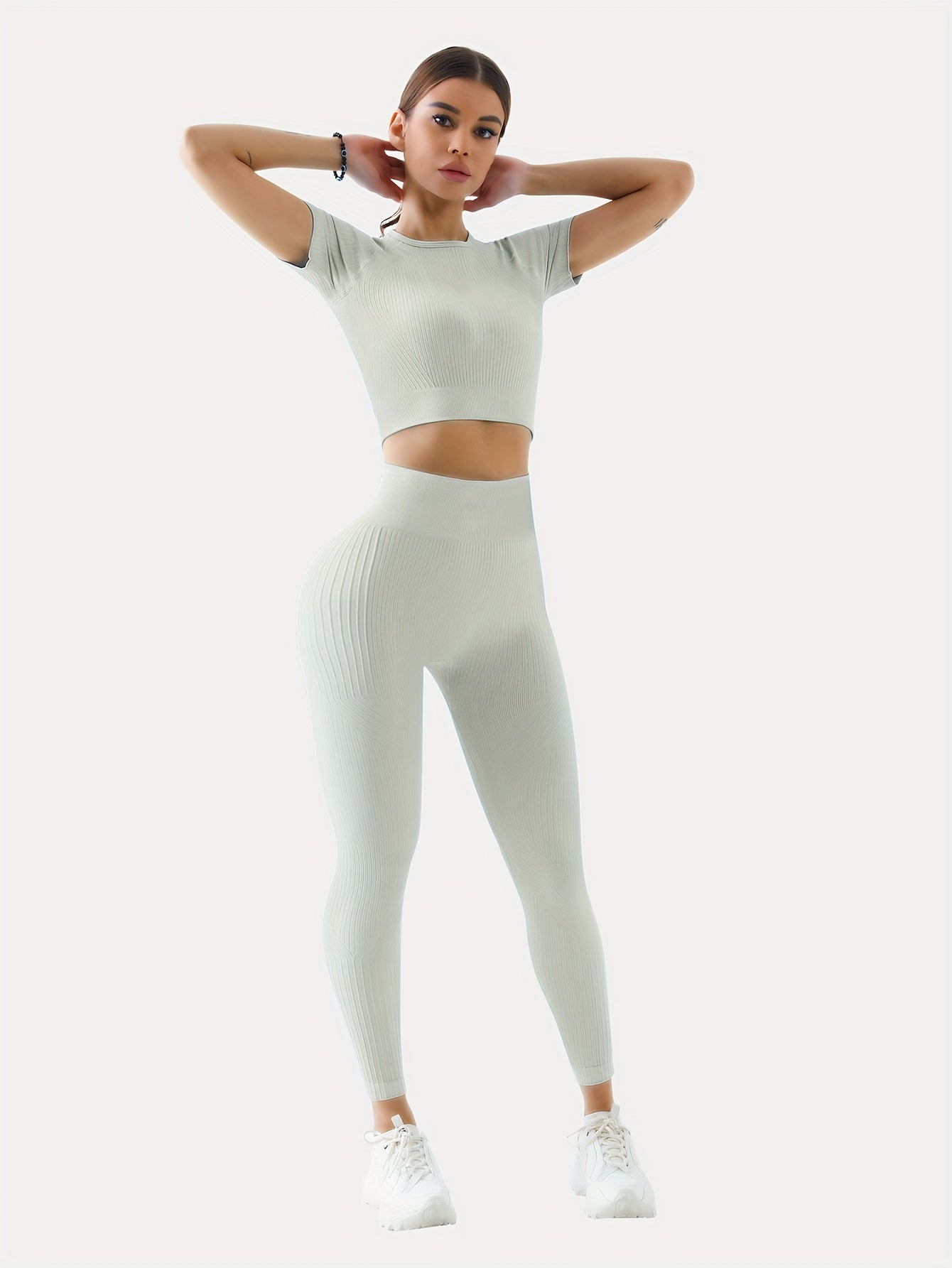 3 2-piece Sports Sets, Stretchy Crop Tops And Leggings, Women's Seamless High Elasticity Gym Yoga Outfits