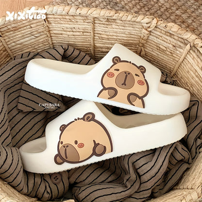 XIXITIAO Cute Cartoon Bear EVA Slides for Men & Women - Non-Slip Summer Slippers, White with Adorable Brown Bear Design, Lightweight & Comfortable for Indoor/Outdoor Use, Casual Wear | Playful Design | Slipresistant Sole, Bea