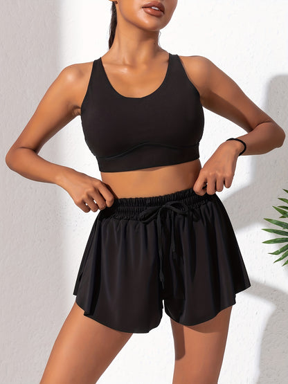 Women'S Summer Breathable Yoga Shorts with Drawstring Side Pockets for Fitness And Running.