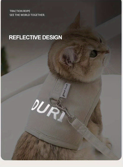 Reflective Cat Harness and Leash Set for Safe Outdoor Walking and Travel - No Pull Design